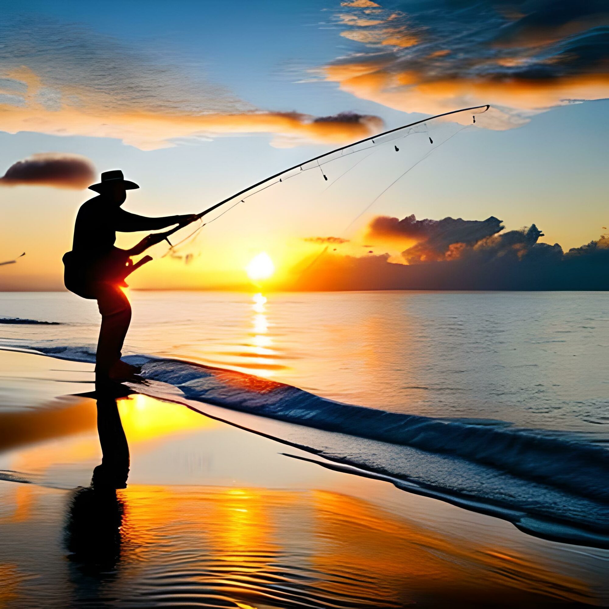 Pesca con Caña en la orilla del Mar 